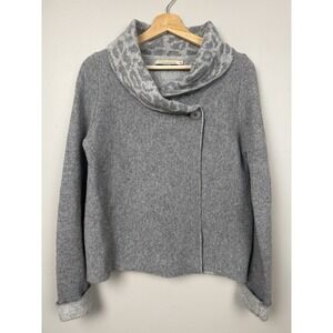 Chiaramente Italy Gray Cardigan Sweater Wool Blend Animal Print Minimalist Luxe